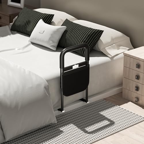 Adjustable Heights Bed Cane with Storage Pocket, Non-Slip Handle, Motion Sensor Light, Bed Handrails Z6938