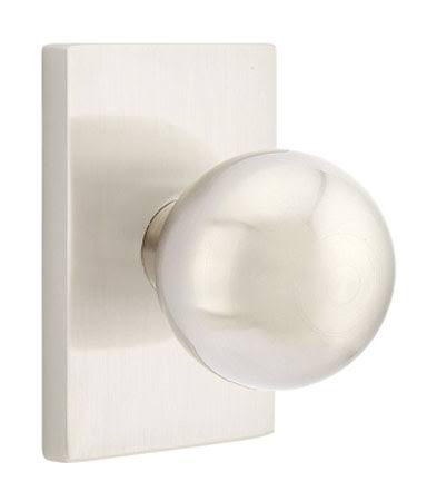 Modern Orb Door Knobset with Rectangle Rosette, Satin Nickel Q343656