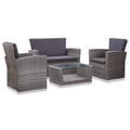 Gray Poly Rattan Patio Lounge Set with Table, Bench and 2 Chairs S9658