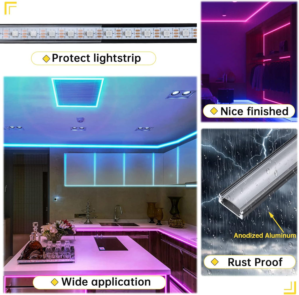 10Pack 3.3FT Black LED Channel System with Clear Cover Lens Aluminum Extrusion Track Housing Profile U Shape L3649