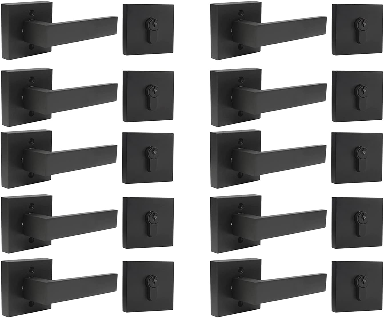 Flat Black Square Door Lever with Single Cylinder Deadbolts Combo Pack of 2 Z5299