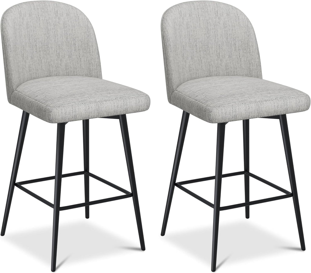 26 Inch Upholstered Swivel Barstools Set of 2 with Back and Metal Legs F168656