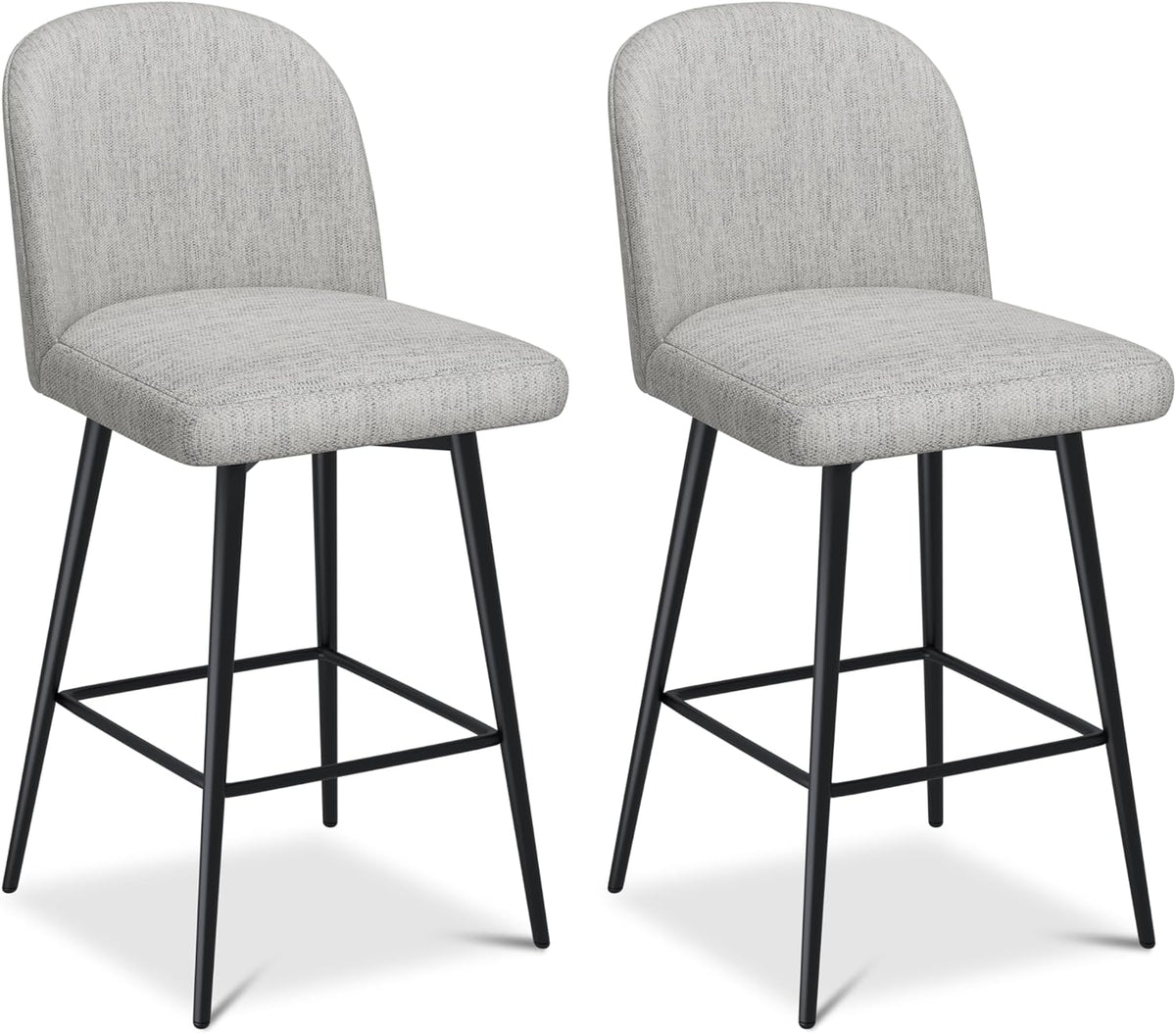 26 Inch Upholstered Swivel Barstools Set of 2 with Back and Metal Legs F168656
