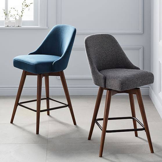 Mid-Century Swivel Counter Stool, Velvet Y623272