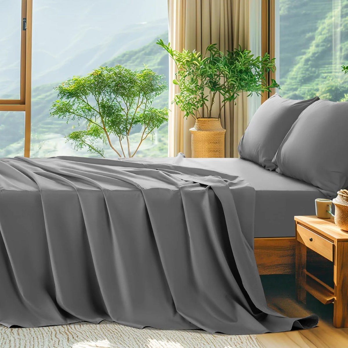 King Size 4 PC Cotton Sateen Bed Sheet Set with 16" Deep Pocket O80551