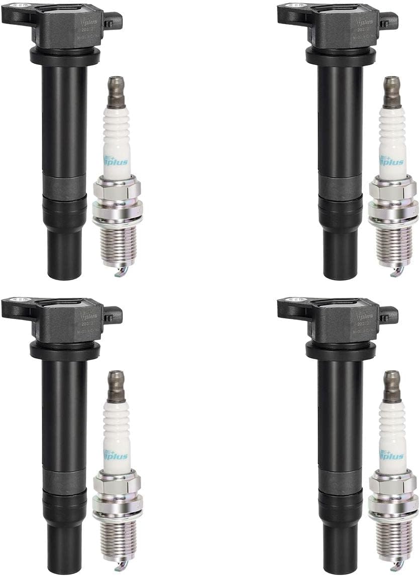 Set of 4 Ignition Coils & Spark Plugs Compatible with Kia Rio Hyundai Accent 1.6L E968470