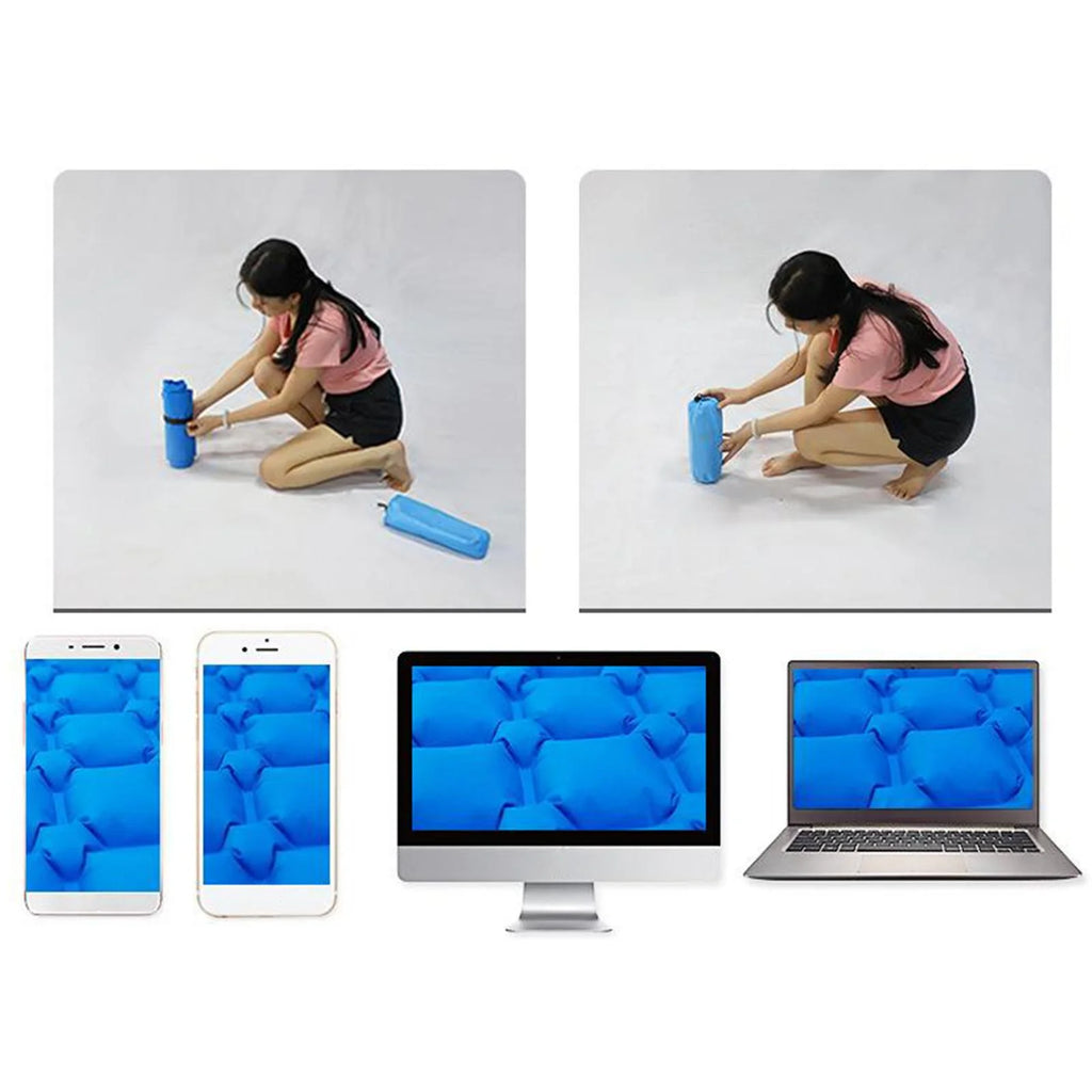 Blue Waterproof Inflatable Camping Mattress with Pillow N53099