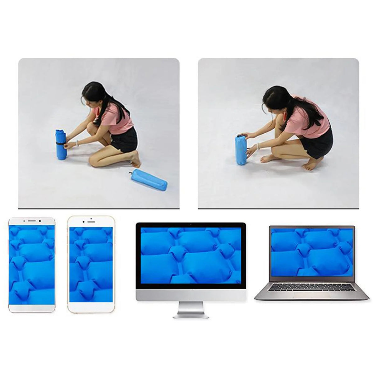 Blue Waterproof Inflatable Camping Mattress with Pillow N53099