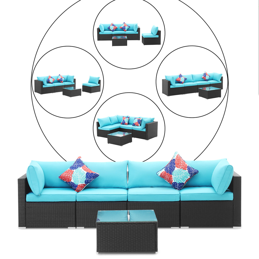 Blue 5 Pieces Outdoor Patio Conversation Sofa Set N45175