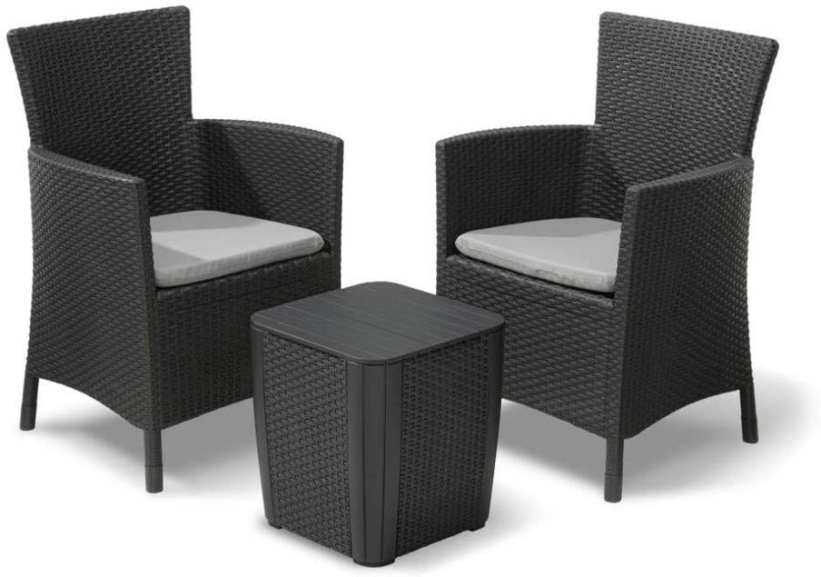 Graphite 3-Piece Rattan Effect Storage Table Bistro Set F2354
