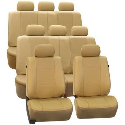 Black Faux Leather Split Bench Car Seat Covers, 8 Seater 3 Row P466168