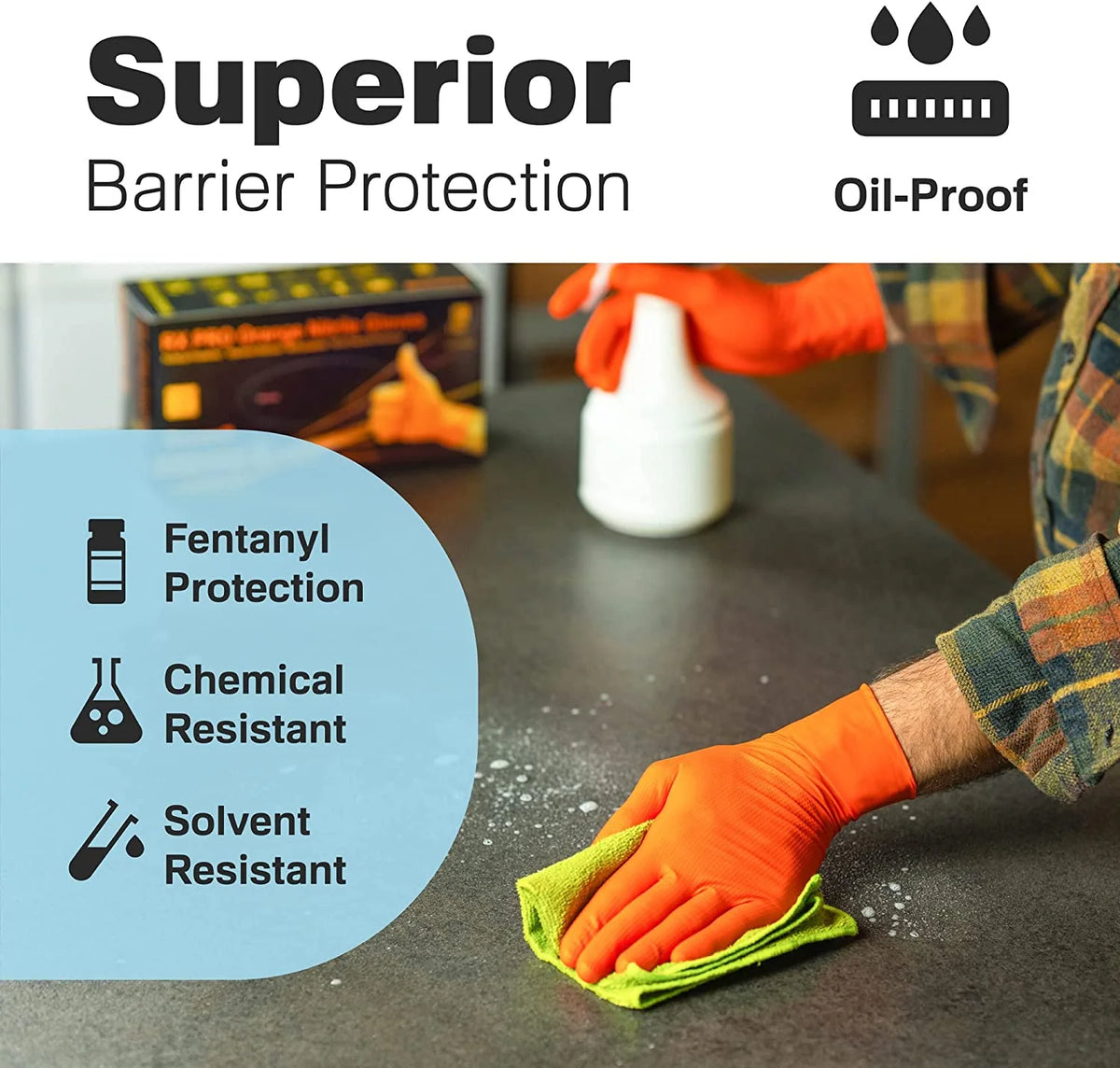Orange Nitrile Disposable Gloves, Large, 100 Count per Box K445