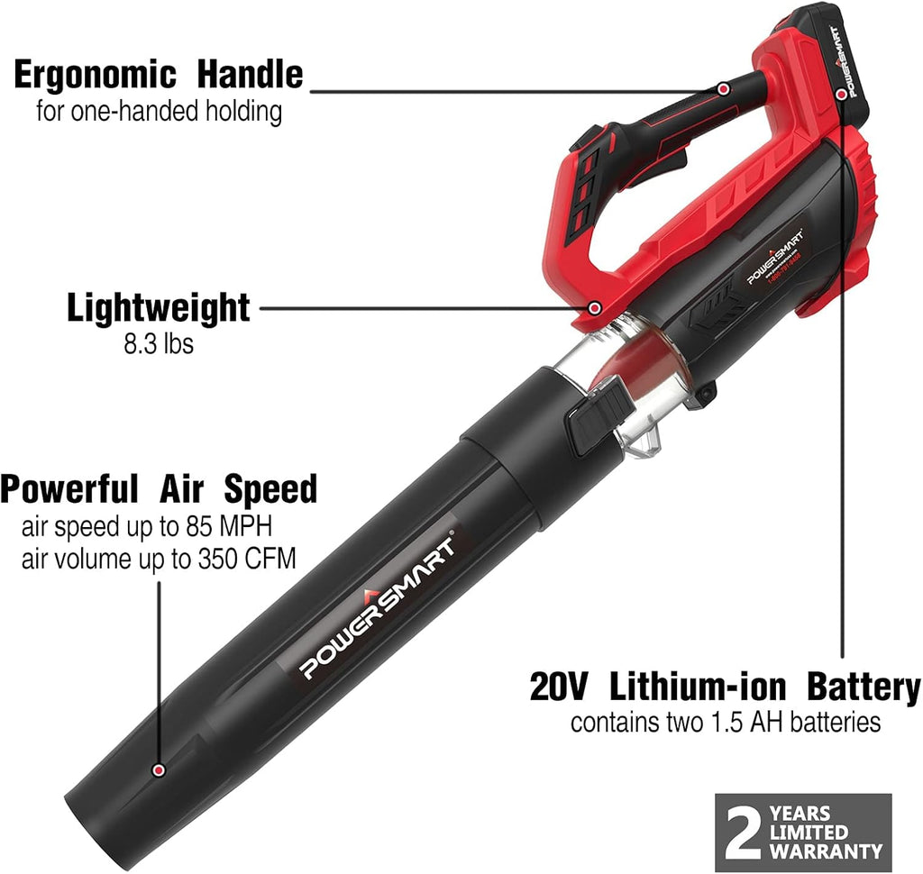 Cordless 20V Electric Leaf Blower with 2 X 2.0 Battery & Charger, 350CFM 85MPH B54361