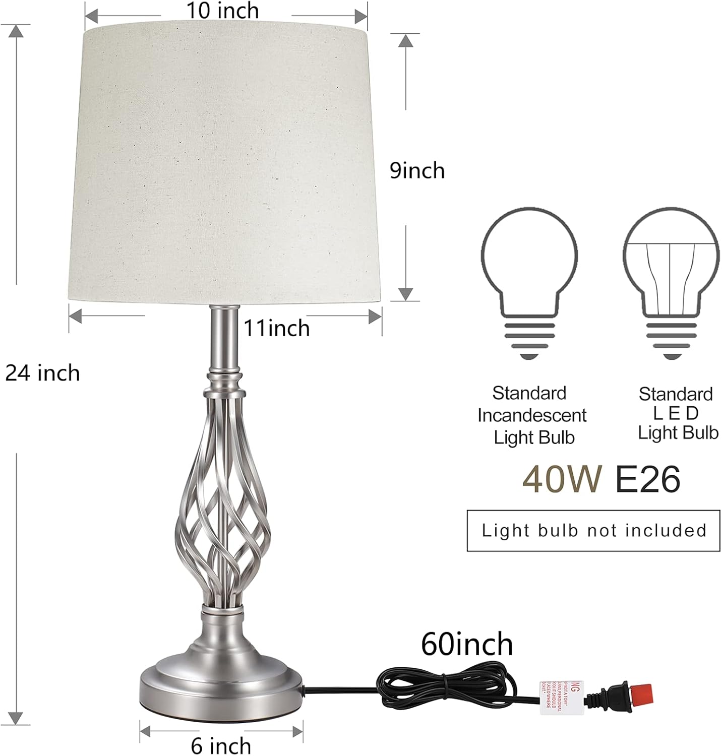 Brushed Nickel Silver Table Lamps Set of 2 W8301