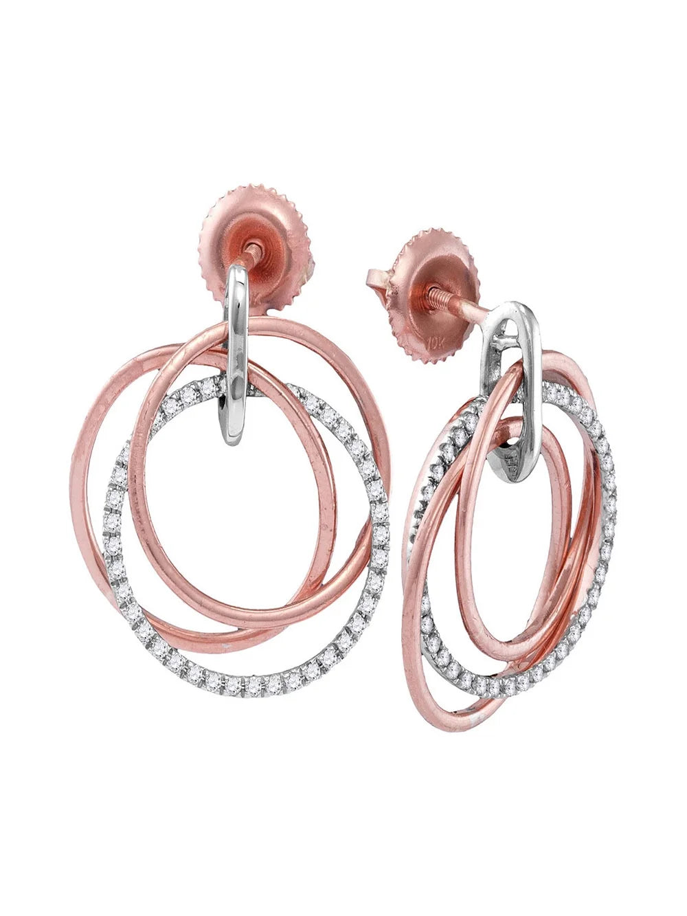 10kt Rose Gold Diamond Circle Dangle Earrings 1/4 Cttw T96452