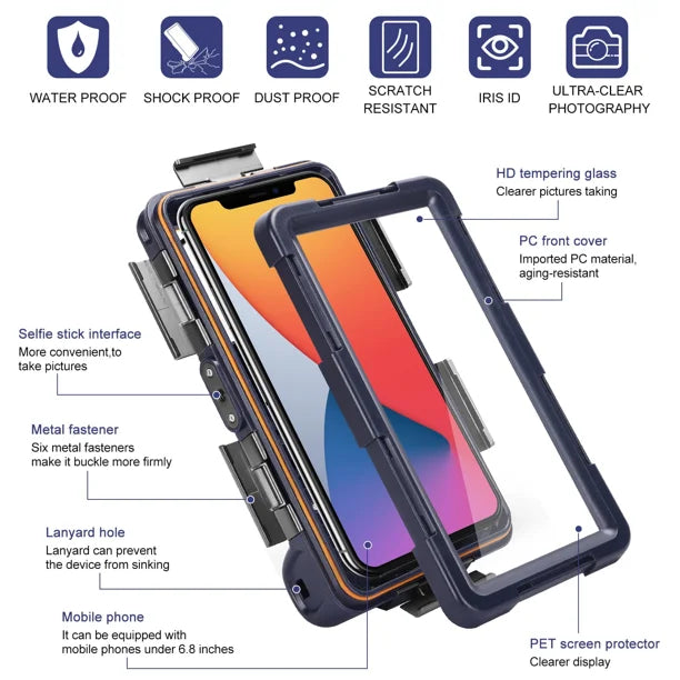 Waterproof Protective Case for Phones Up to 6.9 Inch with Lanyard R2057