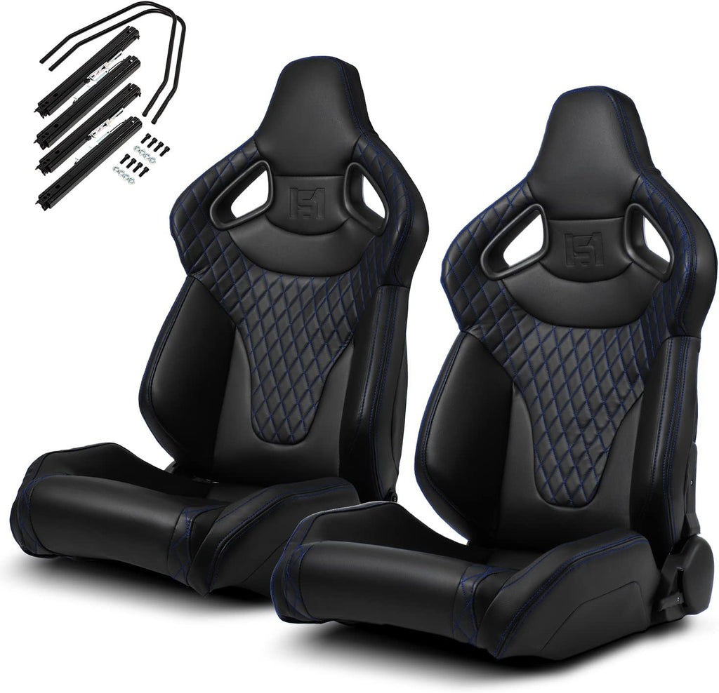 1 Pair Universal Black PVC Sport Racing Seats with Slider V266