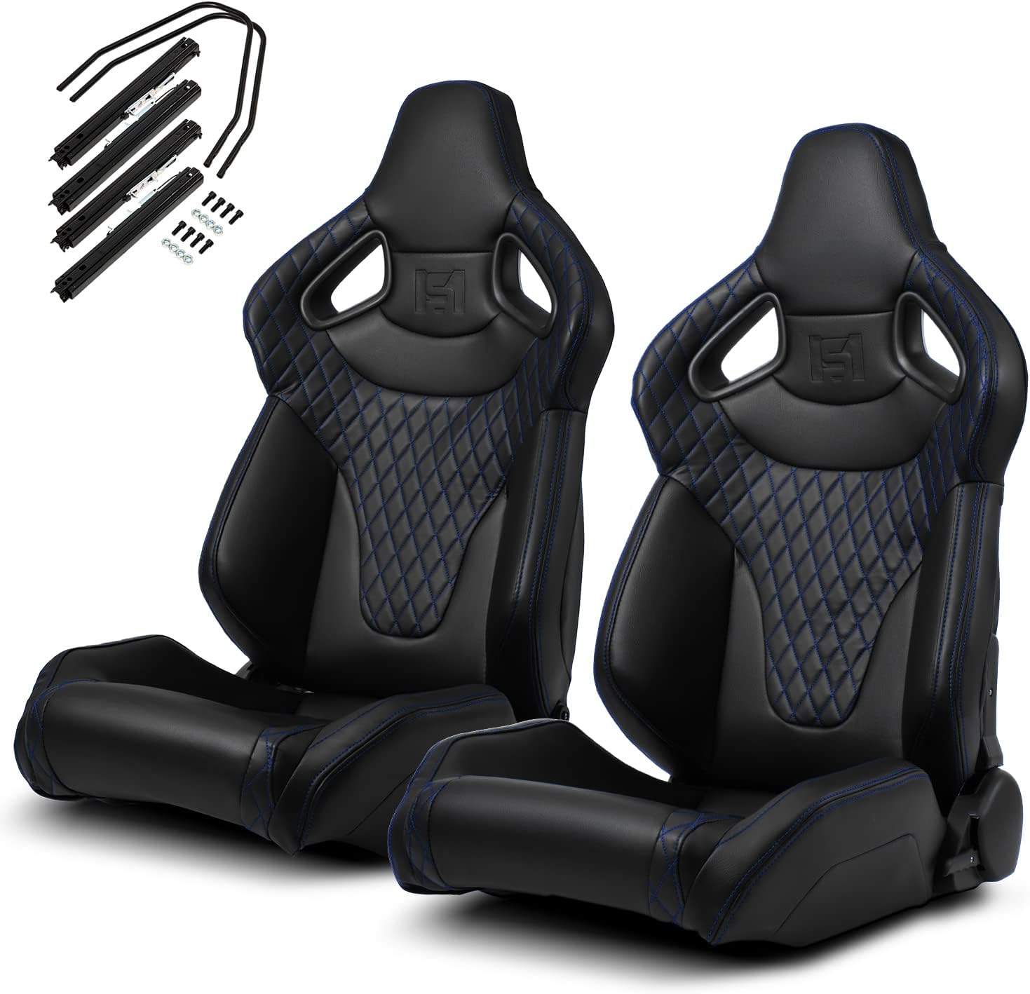 1 Pair Universal Black PVC Sport Racing Seats with Slider V266