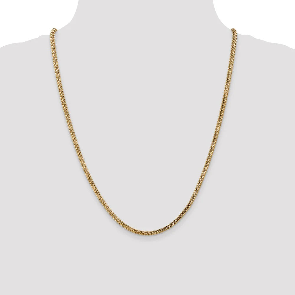 14kt Yellow Gold 3mm Semi-Solid Franco Chain 24 inch Lobster Clasp E7571
