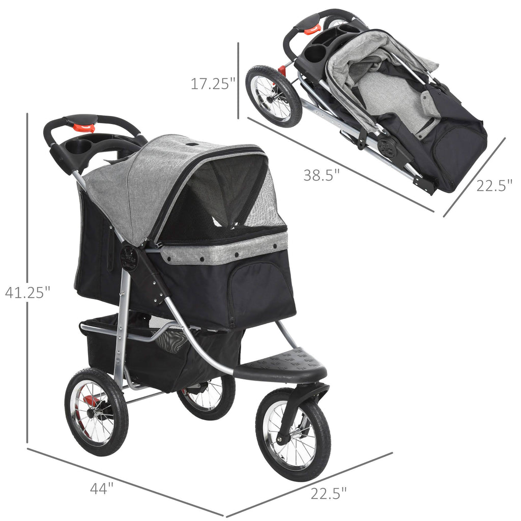 Grey Folding Pet Stroller with Adjustable Canopy R4868