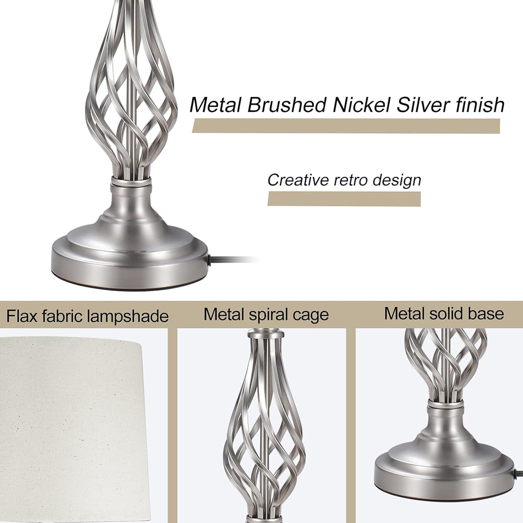 Brushed Nickel Silver Table Lamps Set of 2 W8301