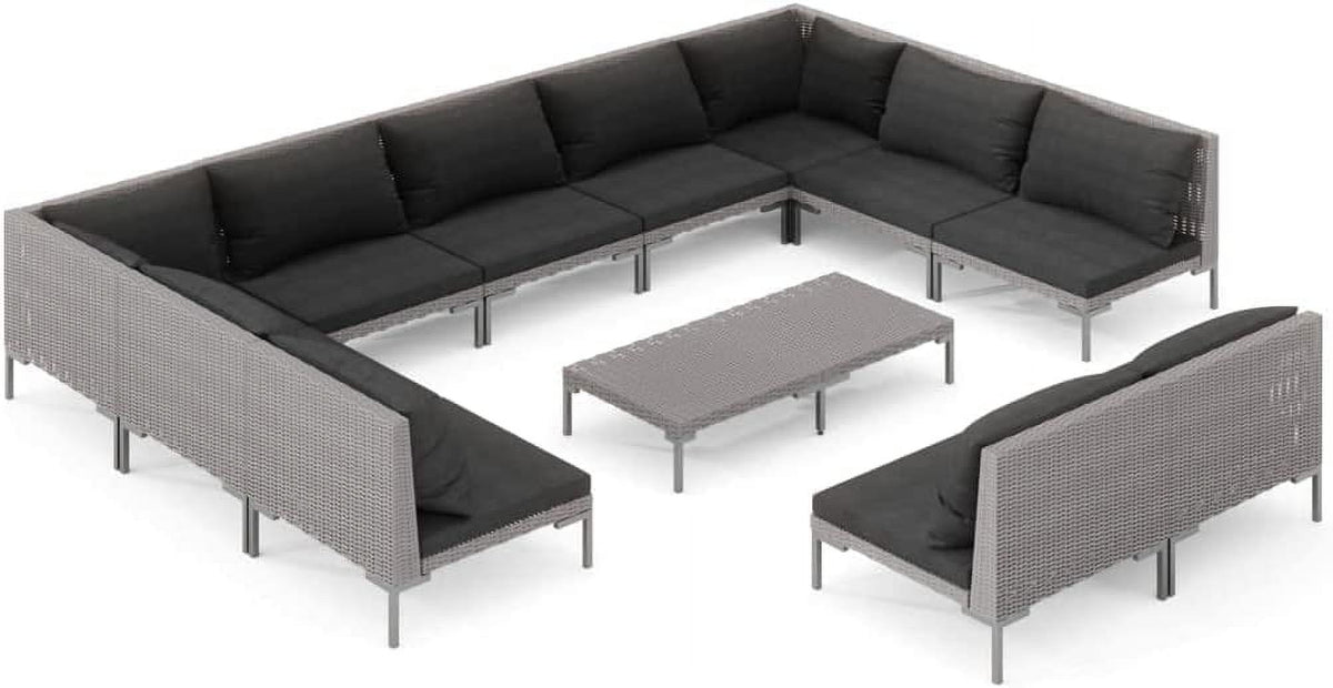 12 Piece Patio Lounge Set with Cushions Poly Rattan Dark Gray K3834