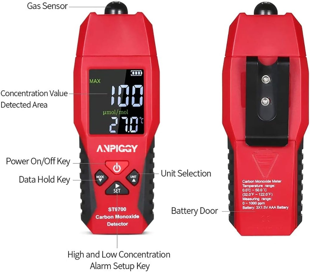 Handheld Carbon Monoxide Detector 0-1000ppm Pack of 2 N820