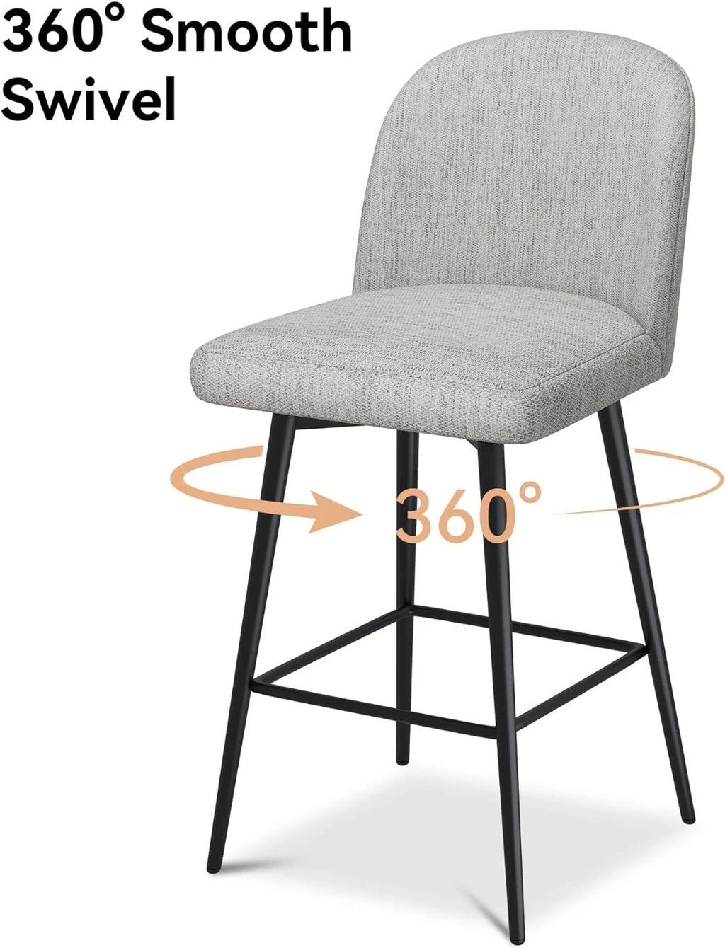 26 Inch Upholstered Swivel Barstools Set of 2 with Back and Metal Legs F168656