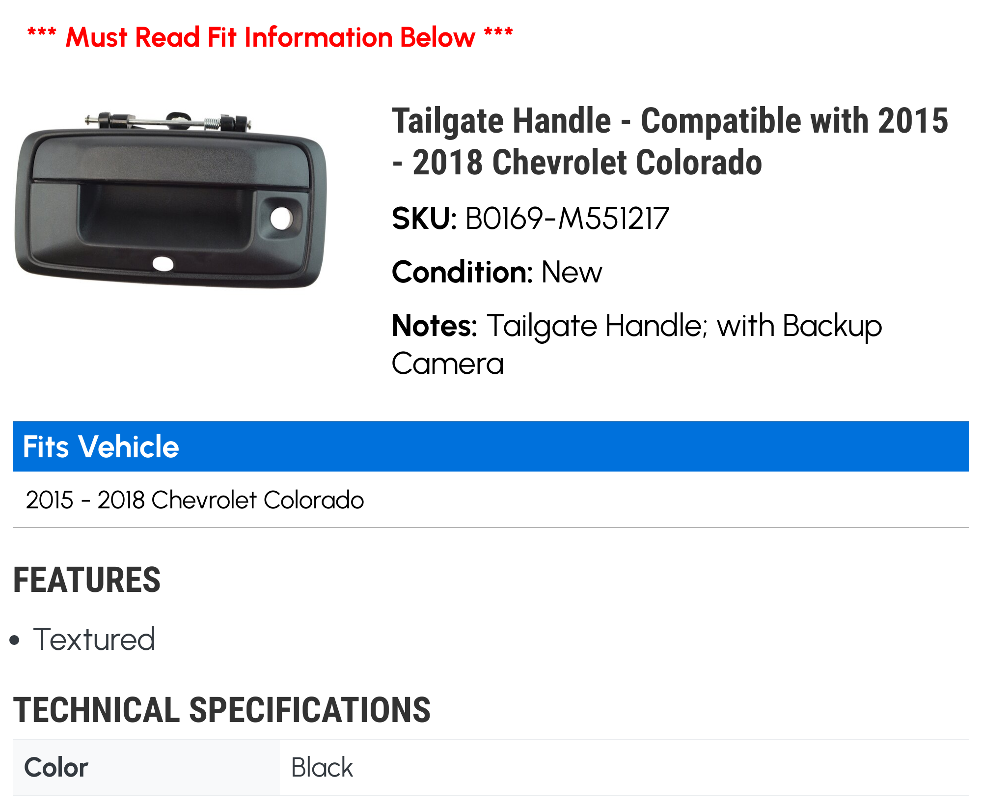 Tailgate Handle for Chevy Colorado S8941