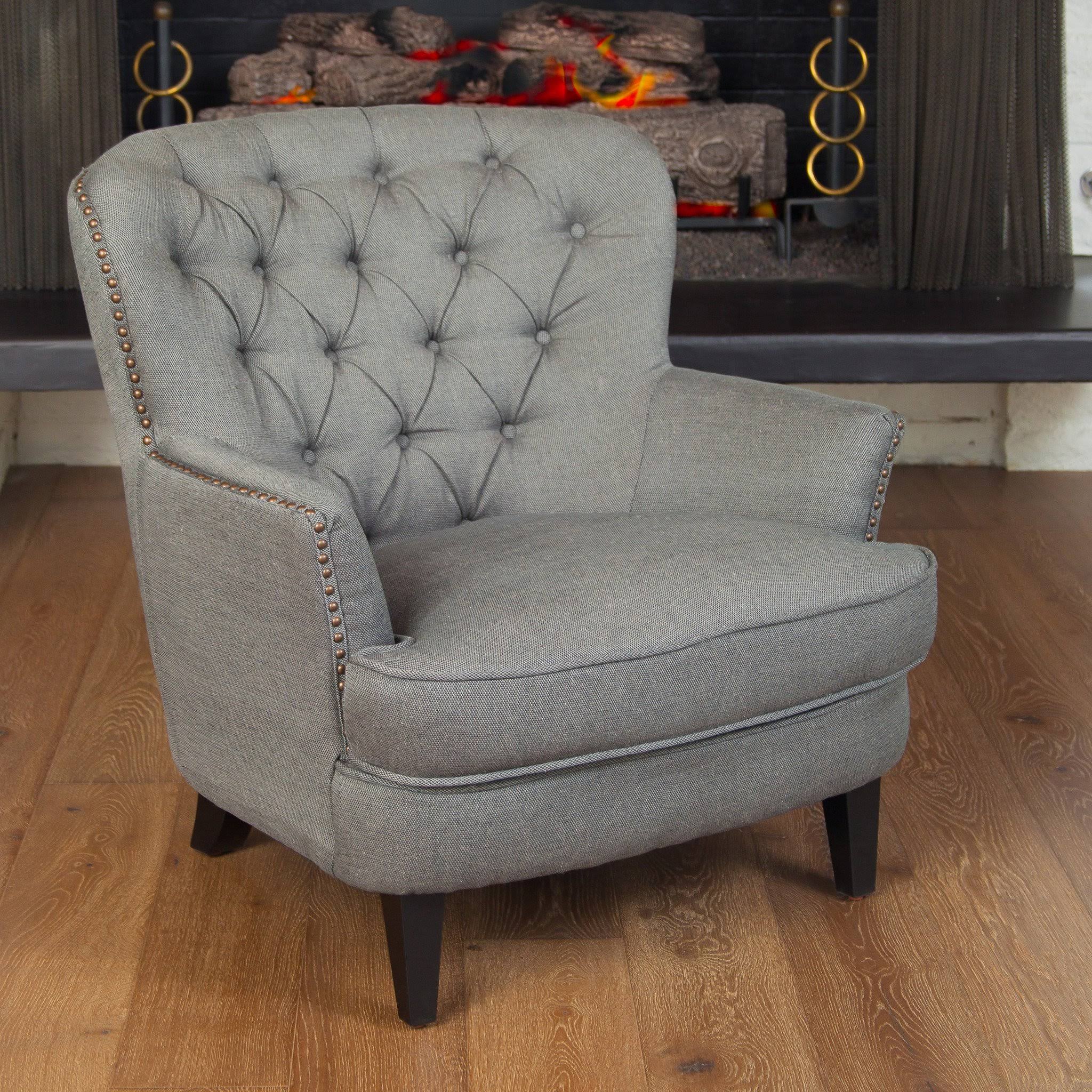 Grey Tufted Fabric Club Chair E441