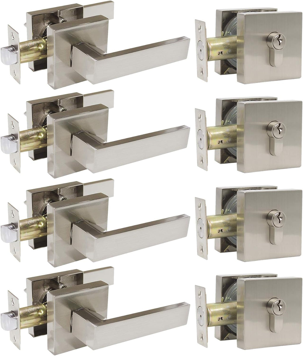 Flat Black Square Door Lever with Single Cylinder Deadbolts Combo Pack of 2 Z5299