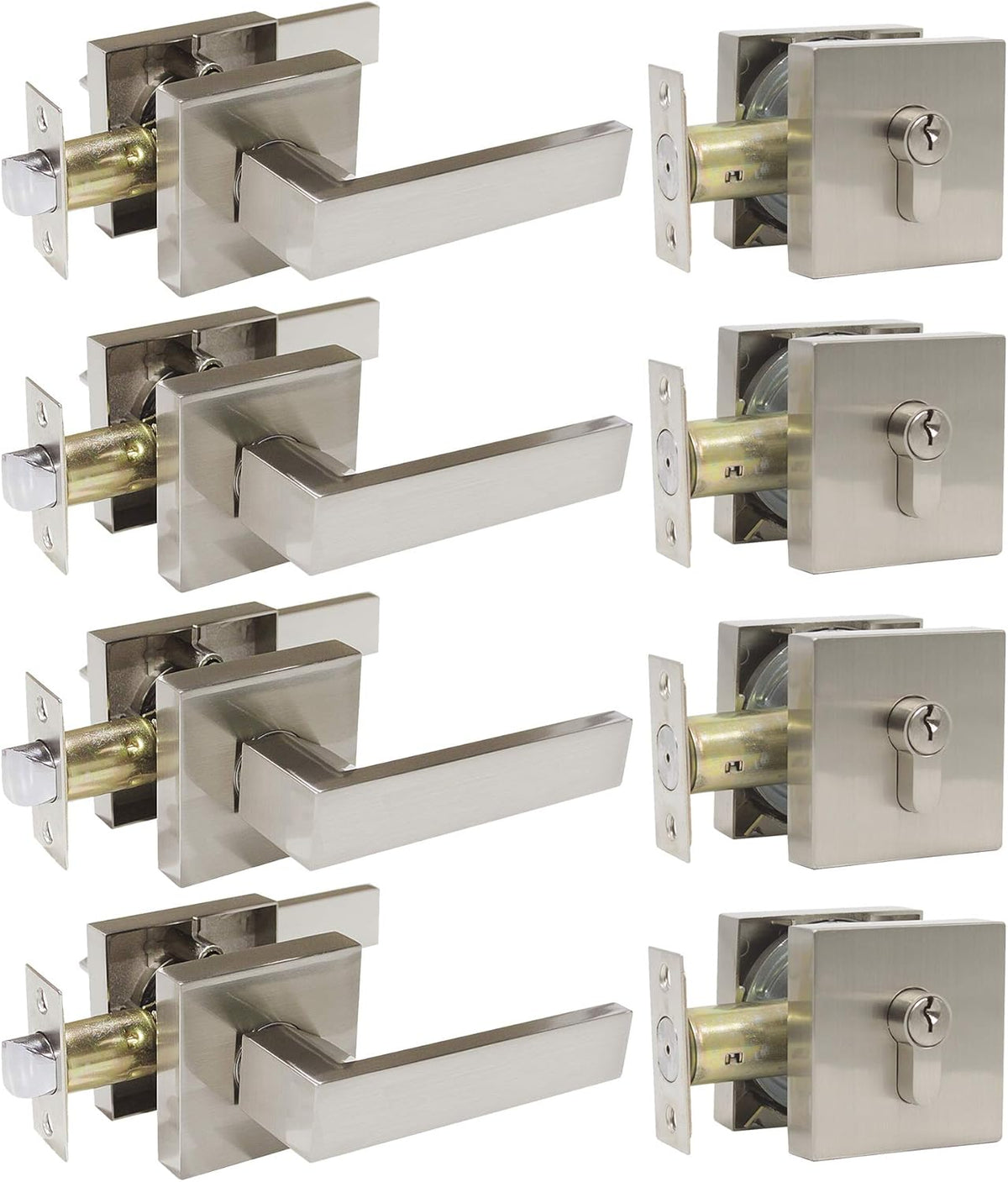 Flat Black Square Door Lever with Single Cylinder Deadbolts Combo Pack of 2 Z5299