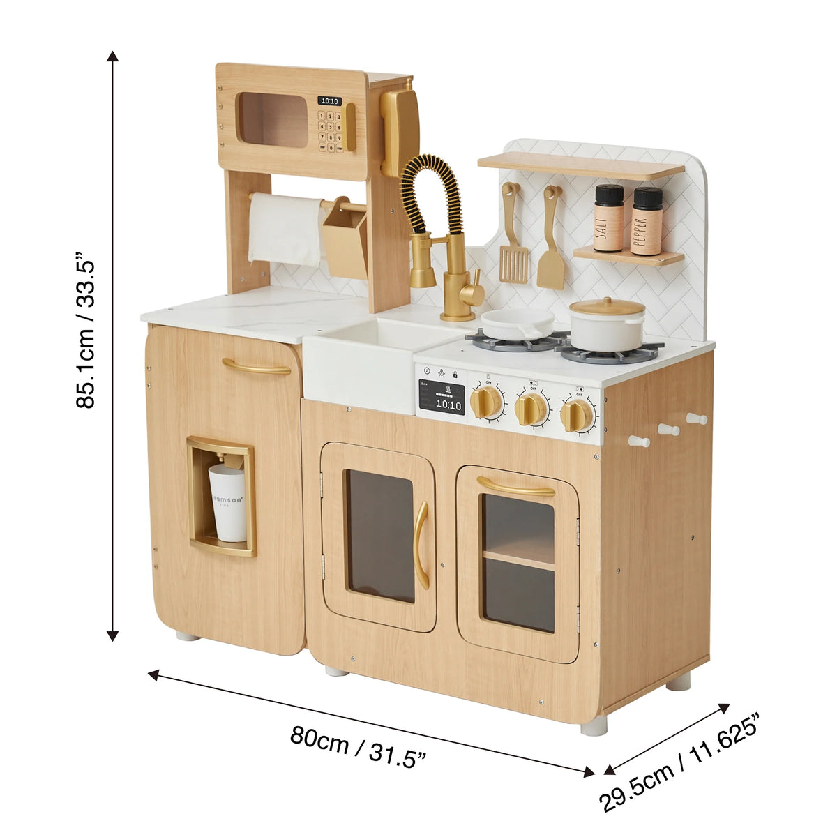 Medium Play Kitchen with Kitchen Accessories, Light Oak/White V895