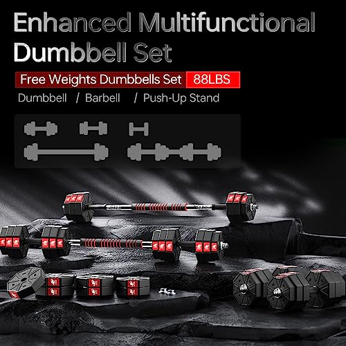 44Lbs 66Lbs 88Lbs 3 in 1 Adjustable Weights Dumbbells Barbell Set S874