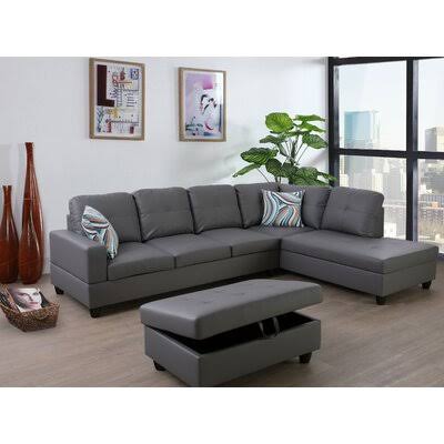 Dark Gray Faux Leather Sofa with Ottoman S530709