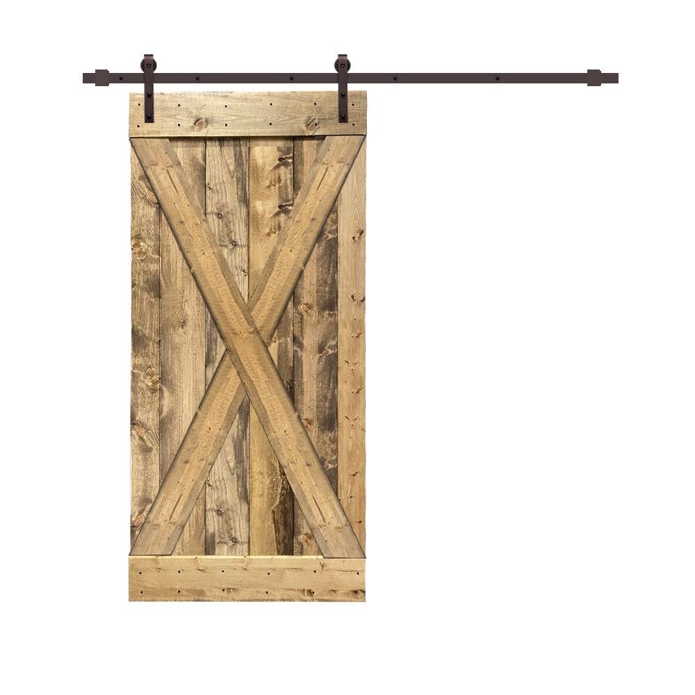 38 in. x 84 in. Weather Oak Stained Pine Wood Sliding Barn Door with Hardware Kit T5404