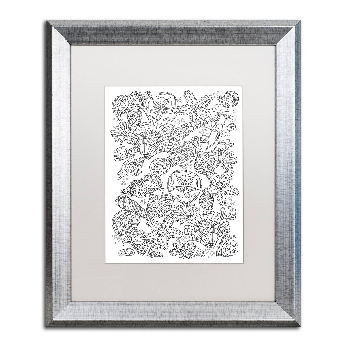 Nautical Shells White Matte Silver Frame 16x20-Inch W414