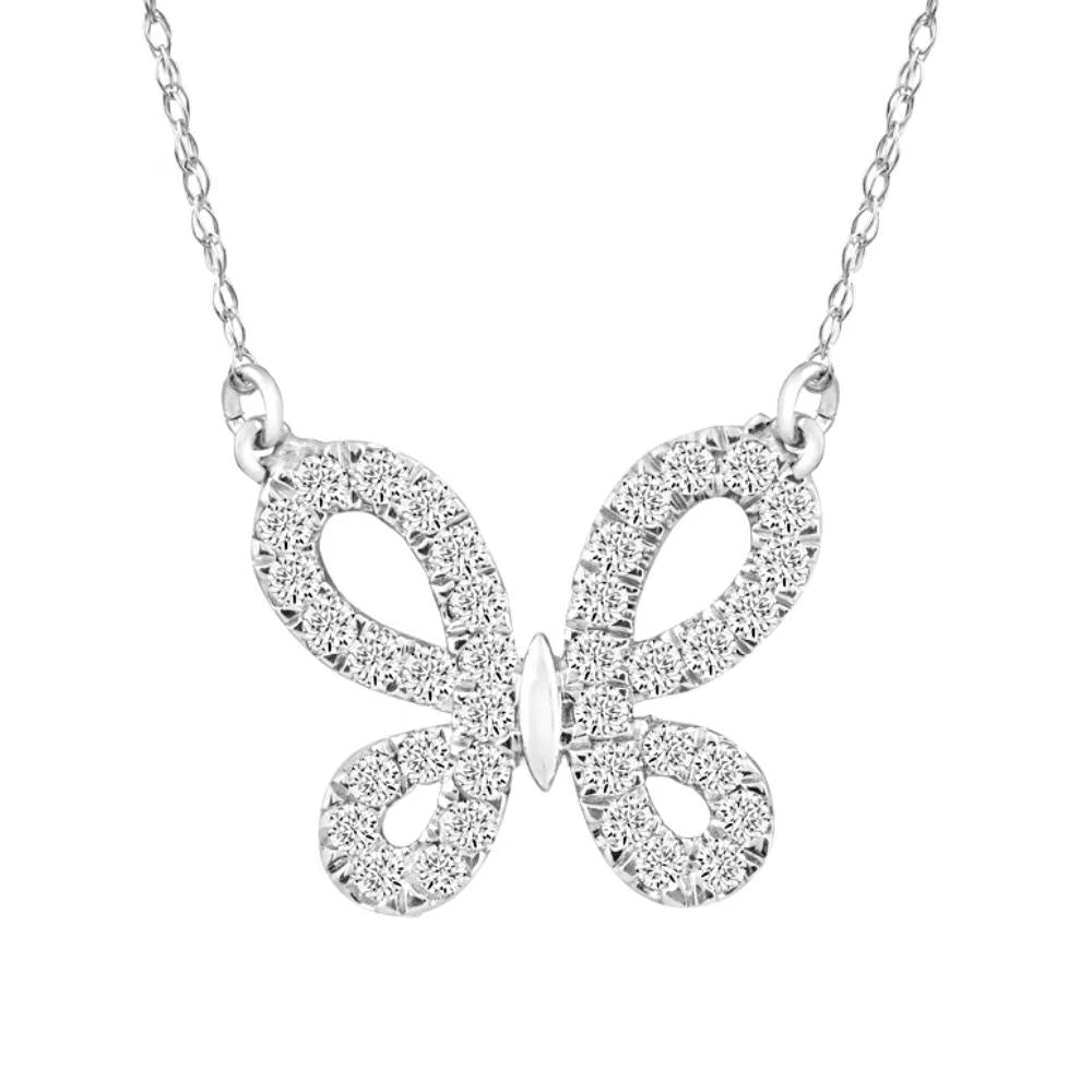 Natural Diamond Butterfly Pendant 18" Necklace K10436
