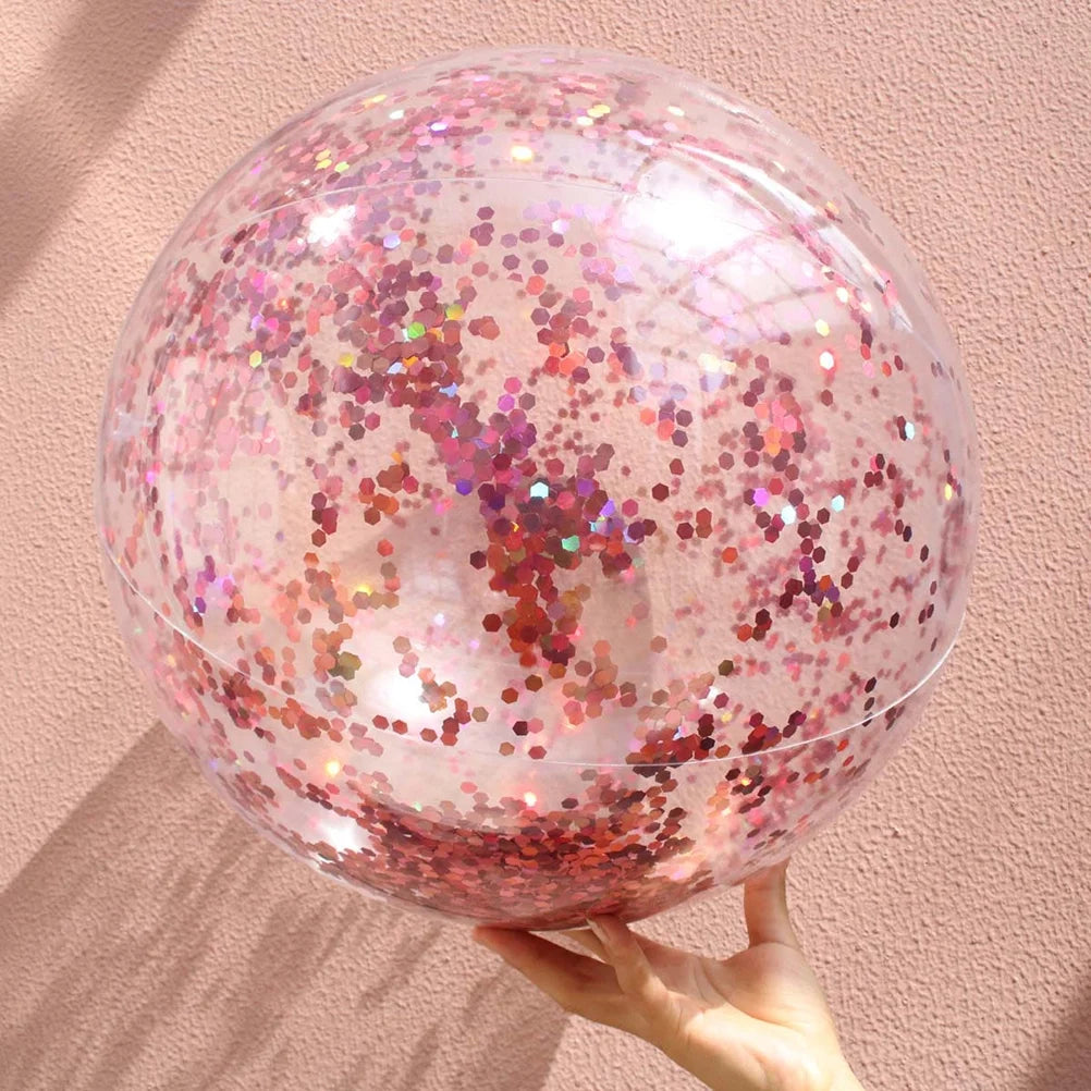 4 pcs Glitter Sequin Beach Balls Round Transparent PVC Balls Inflatable Ball Toys with Pumps S364726
