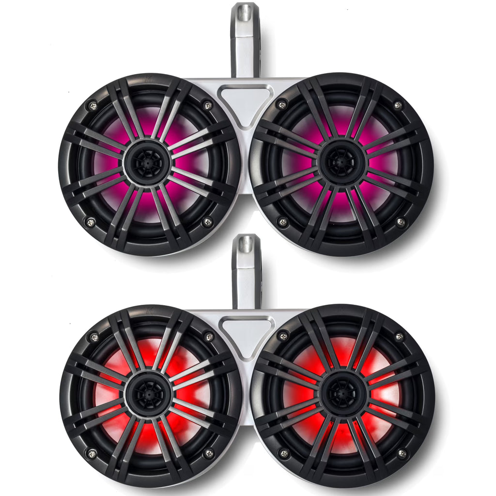 White Dual Wake Tower System with Charcoal 6.5" Marine RGB LED Speakers C642705