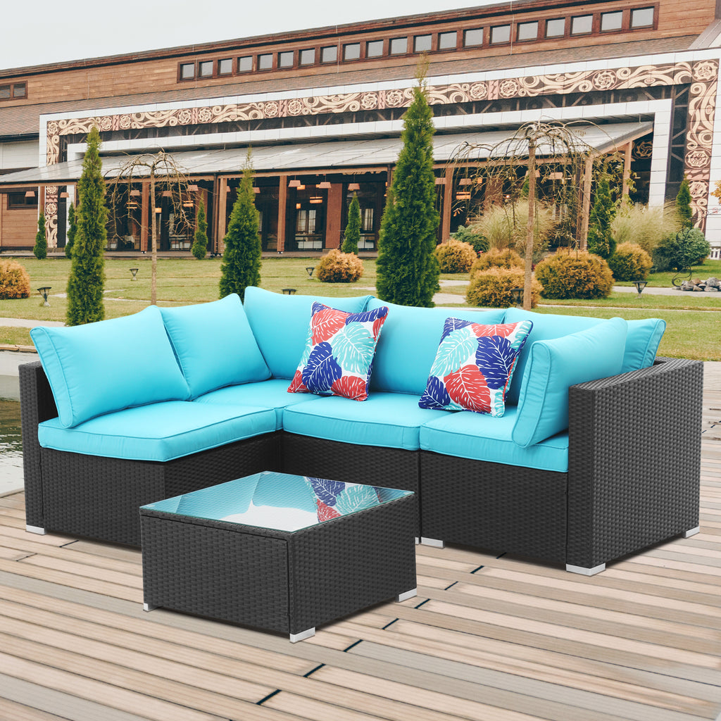 Blue 5 Pieces Outdoor Patio Conversation Sofa Set N45175