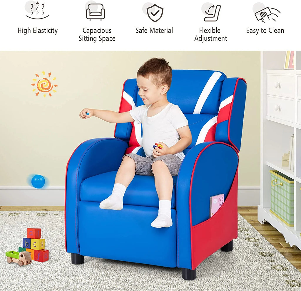 Blue Ergonomic Leather Recliner Chair with Footrest L47564