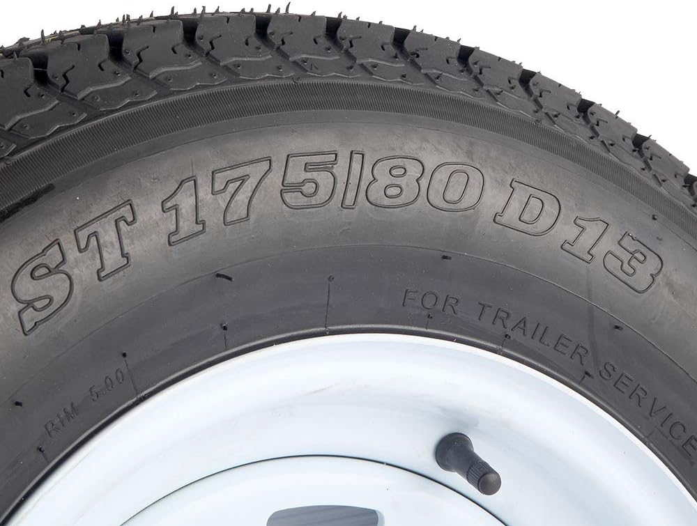 2pcs Trailer Tire with Rim ST175/80D13 5 Lug White Spoke 6Ply Bias Tires C8848