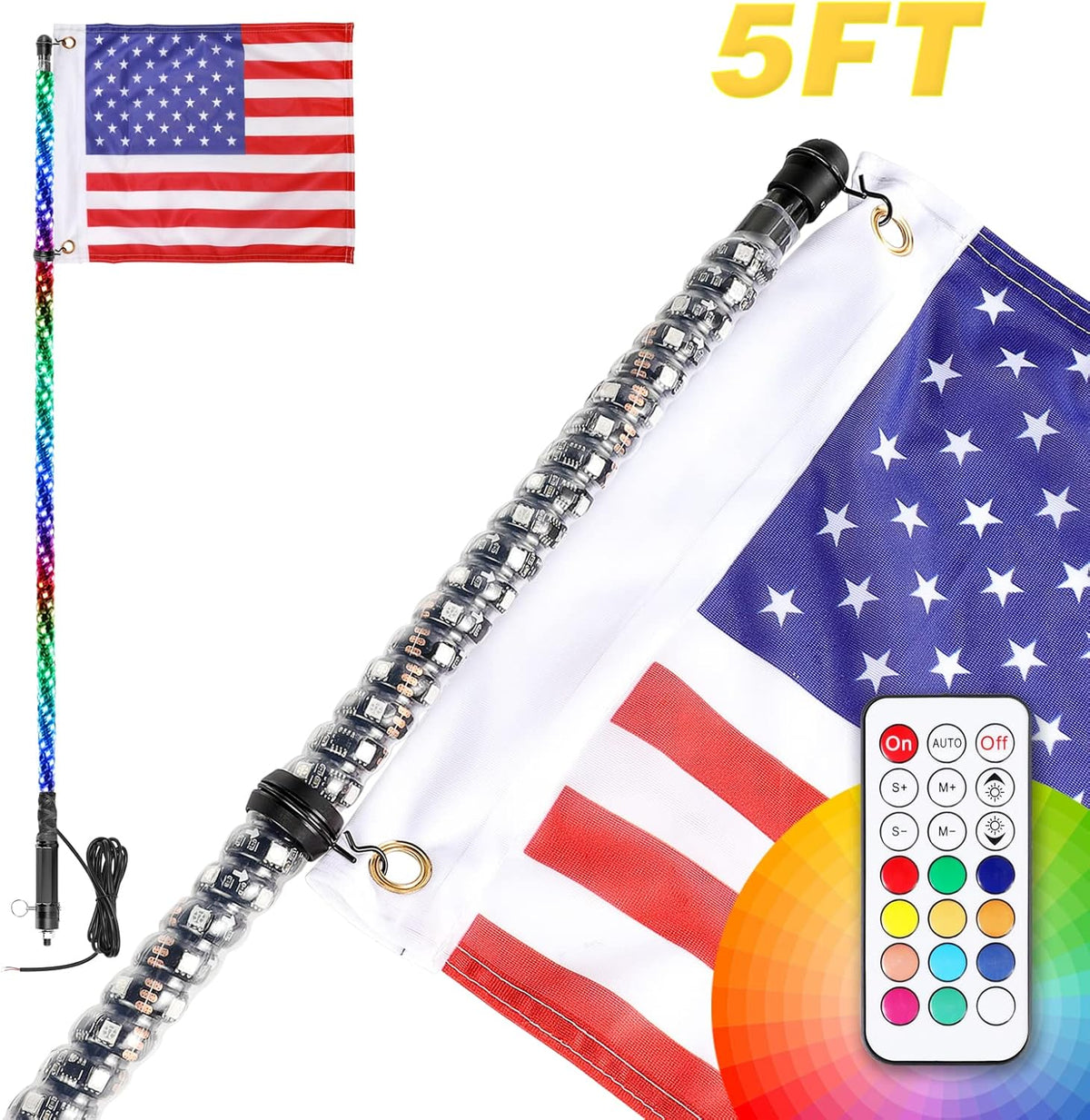 RGB Chasing Antenna Whip Lights 2 Pack 5FT I7788
