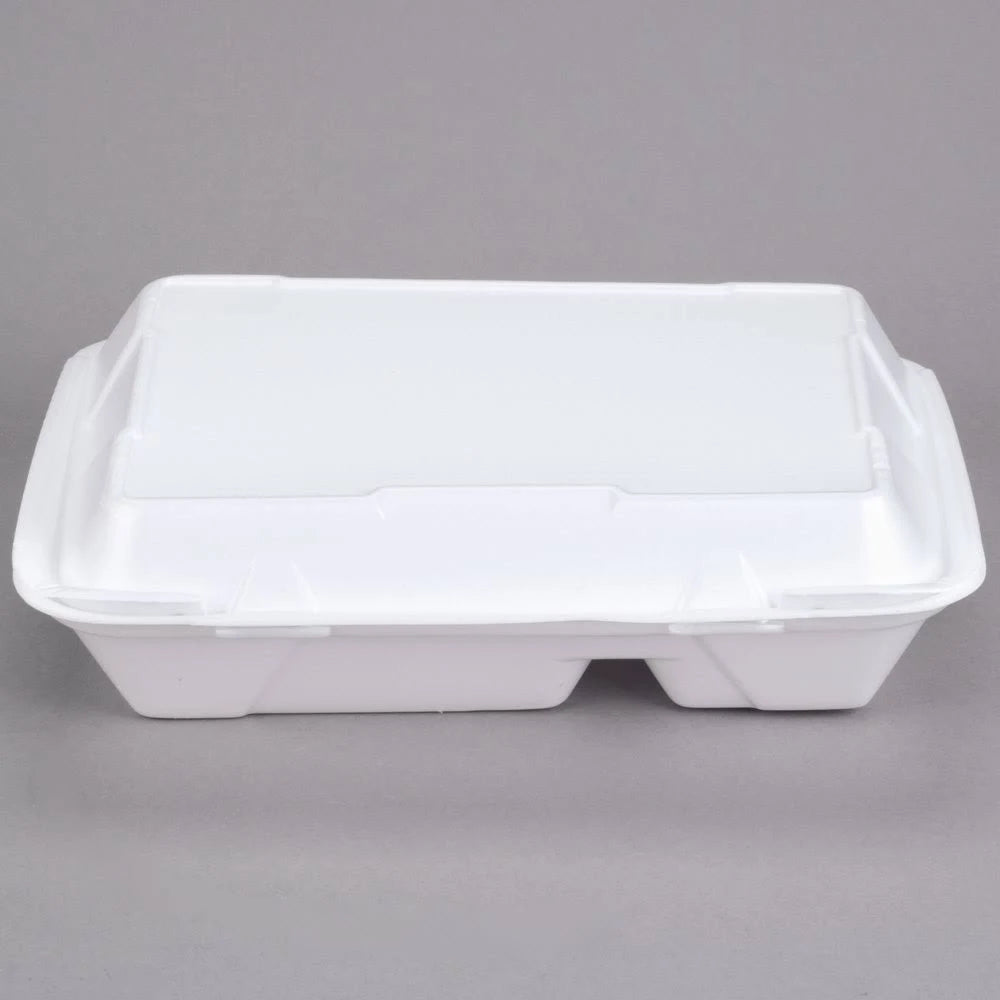 White 2-Compartment Hinged Lid Foam Container A321