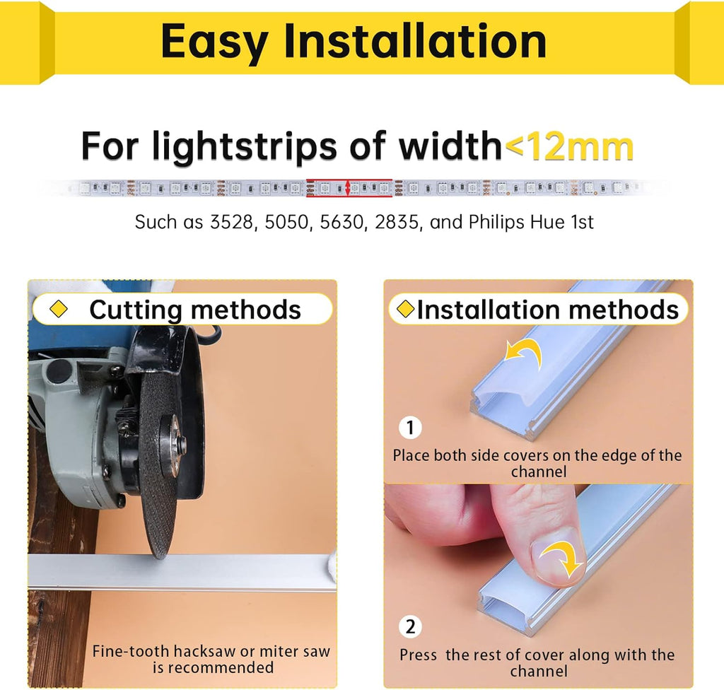 10Pack 3.3FT Black LED Channel System with Clear Cover Lens Aluminum Extrusion Track Housing Profile U Shape L3649