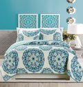 Turquoise Navy Blue Grey Oversize 3-Piece Quilt Set King/Cal King Size O531