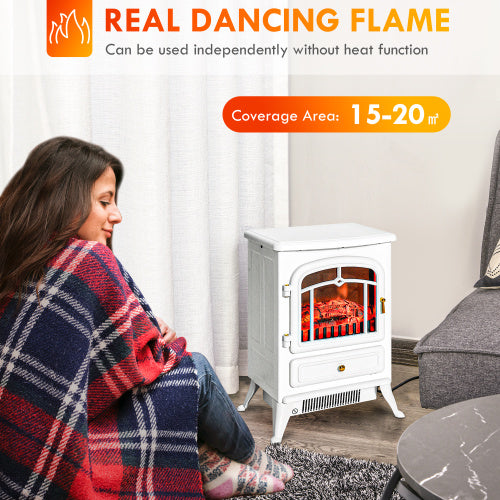 White Freestanding Electric Fireplace Heater, 750W/1500W X445