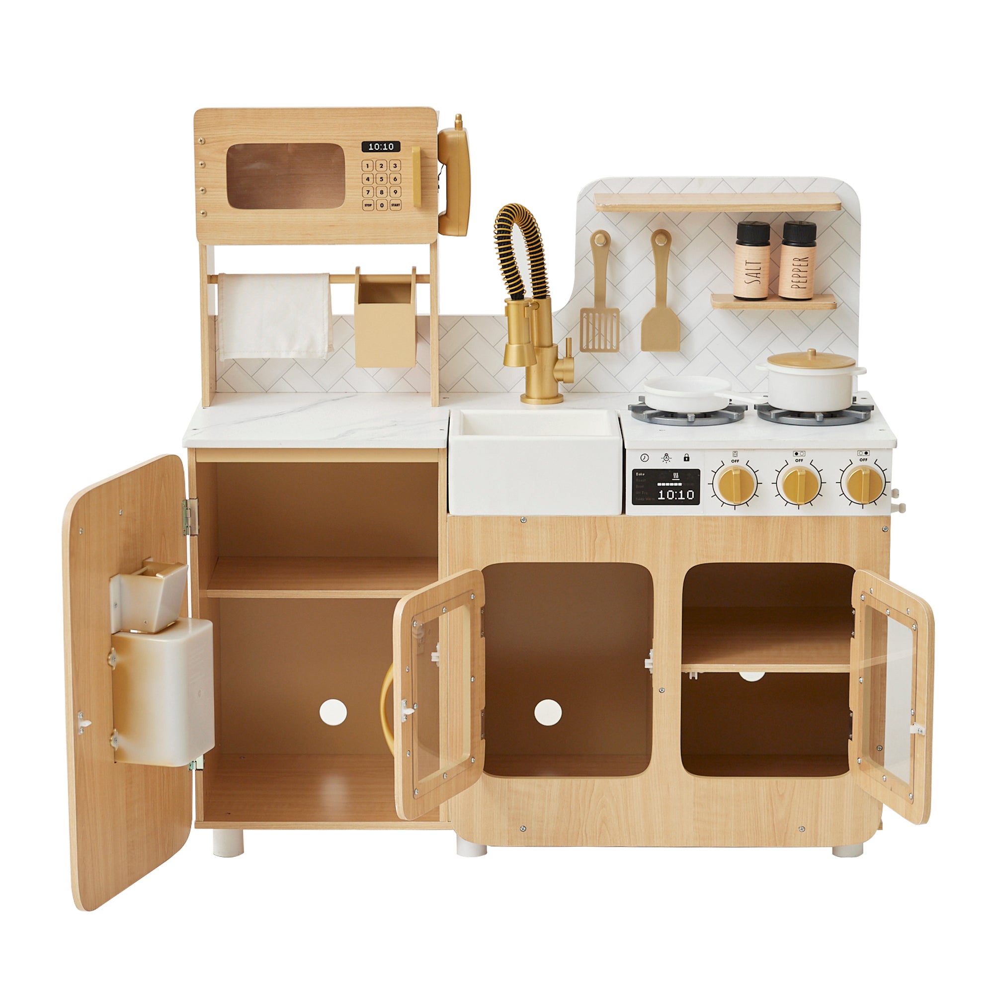 Medium Play Kitchen with Kitchen Accessories, Light Oak/White V895