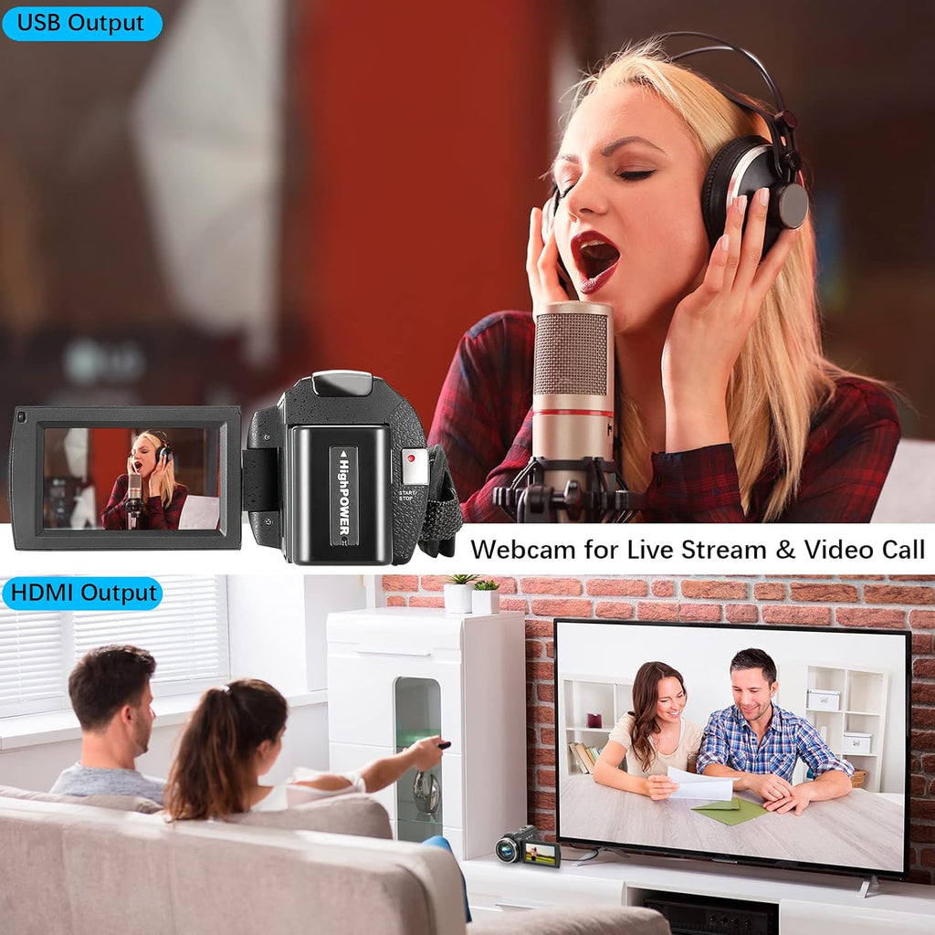 Camcorder 1080P Video Camera 36MP 3.0 Inch IPS Touch Screen IR Night Vision 16X Digital Zoom with External Microphone Handheld Stabilizer Remote Control U6759